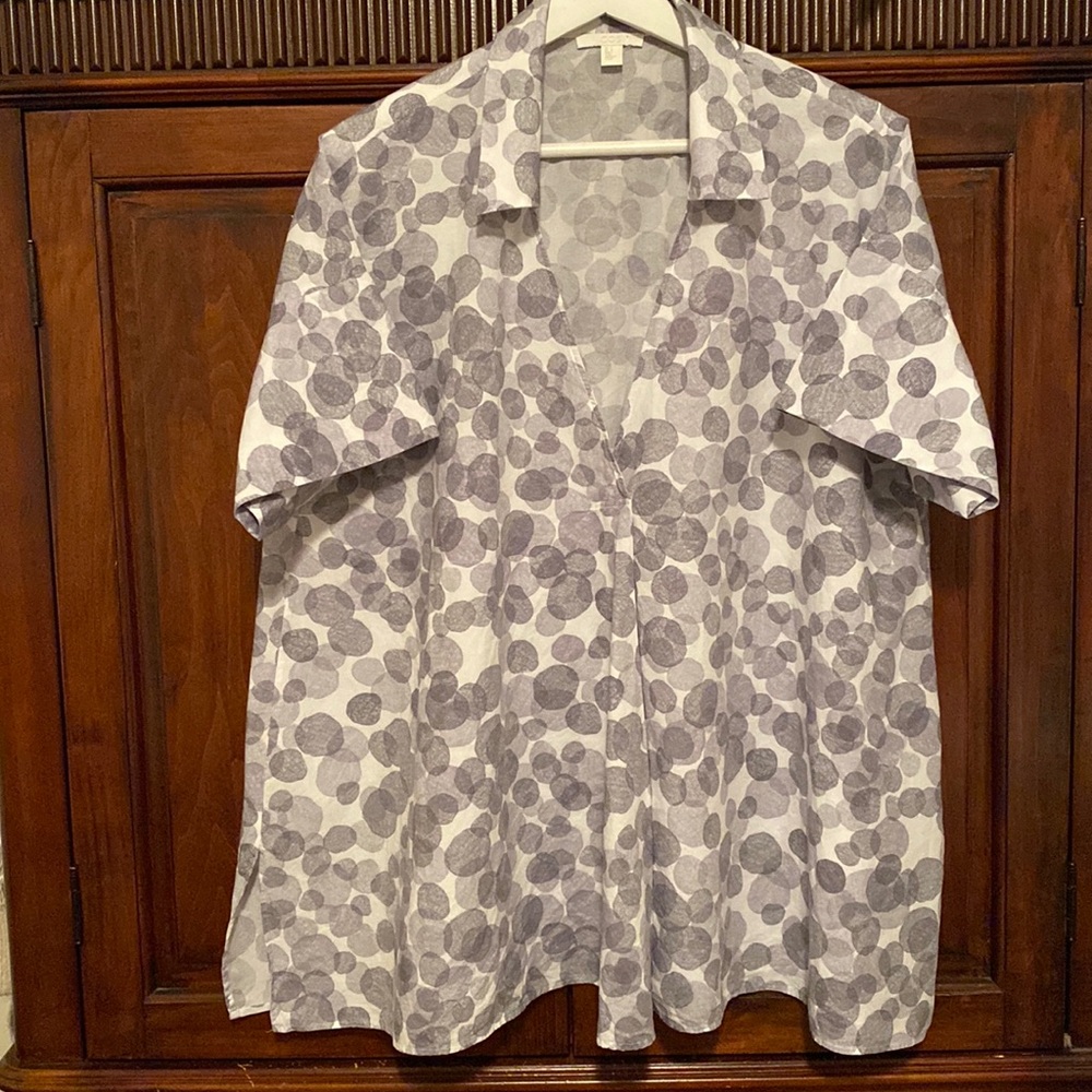 COS White Short-Sleeve Blouse with Gray Circular Print